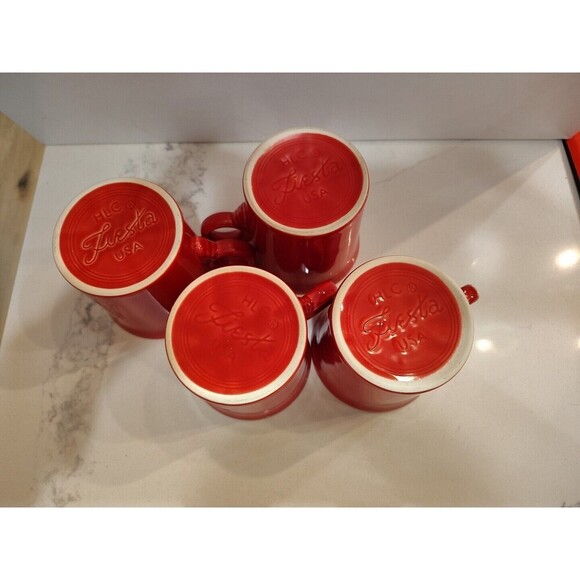 Set of 4 Fiesta Fiestaware HLC S Scarlett Red Mug Tom Jerry Ring Handle - Picture 7 of 7
